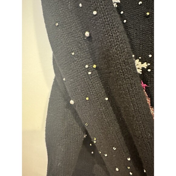 Vintage Black Christmas Cardiagn Petite Large Front Back Holiday Graphic Festive - Picture 11 of 13